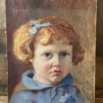 Tableau ancien peinture à l’huile - Epoque Art Déco - 1922 - Signé Morin - Portrait de l’enfance