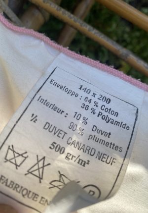 Edredon ancien réversible en plumes d’oie – Motif de pivoines  – 130 x 180 