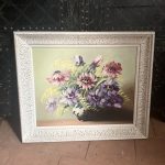 Tableau années 50 – huile sur toile – nature morte aux fleurs stylisée 50X60