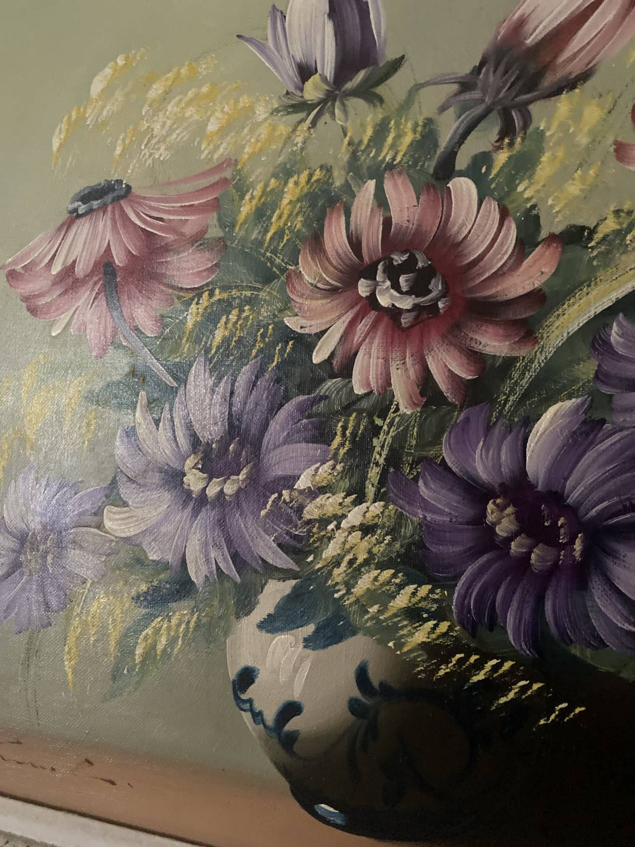 Tableau années 50 – huile sur toile – nature morte aux fleurs stylisée 50X60