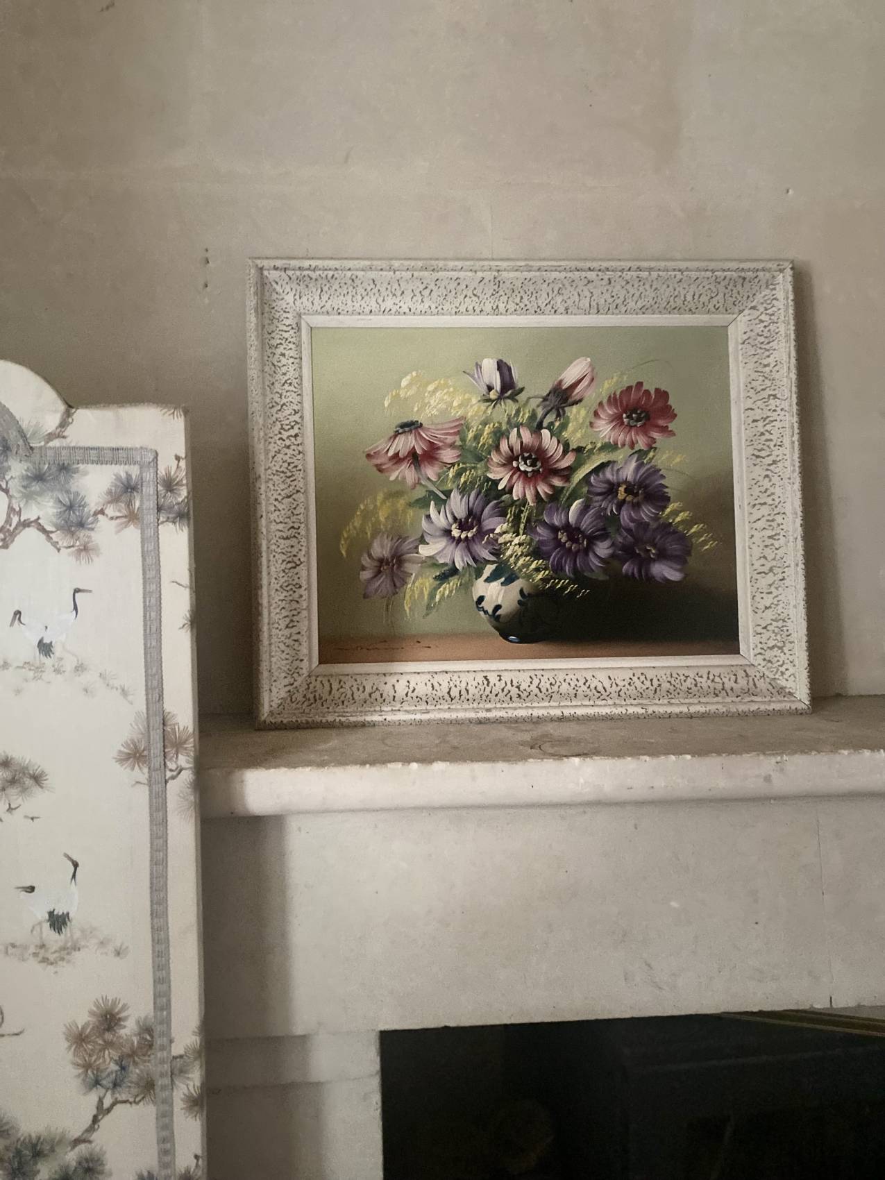 Tableau années 50 – huile sur toile – nature morte aux fleurs stylisée 50X60