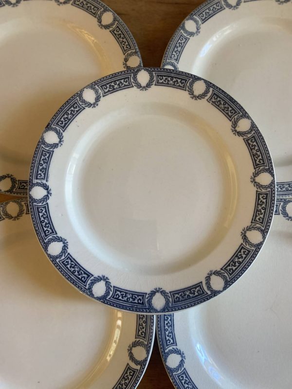 Série de sept assiettes en faïence Terre de fer  Salin Epoque XIXe - Bleu