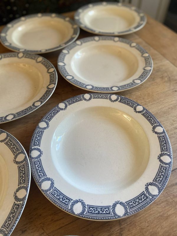 Série de sept assiettes en faïence Terre de fer  Salin Epoque XIXe - Bleu