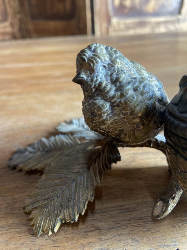 Sculpture en bronze ancien -Époque  XIXe - encrier à l’oiseau moineau - – Image 21