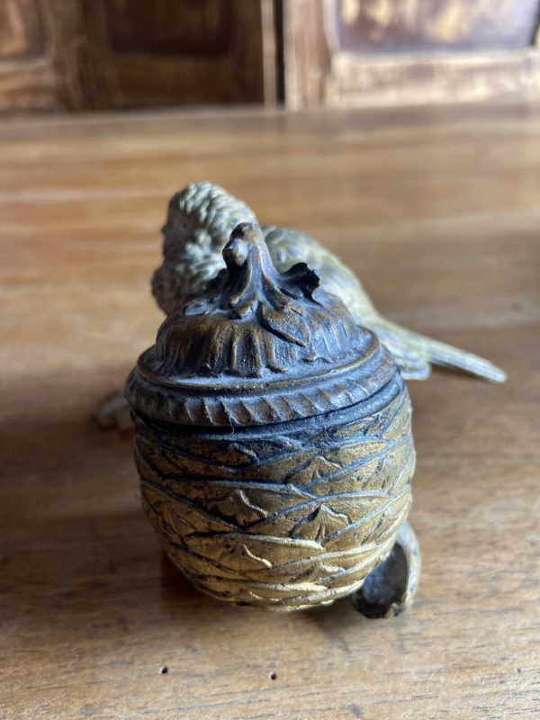 Sculpture en bronze ancien -Époque  XIXe - encrier à l’oiseau moineau - – Image 17