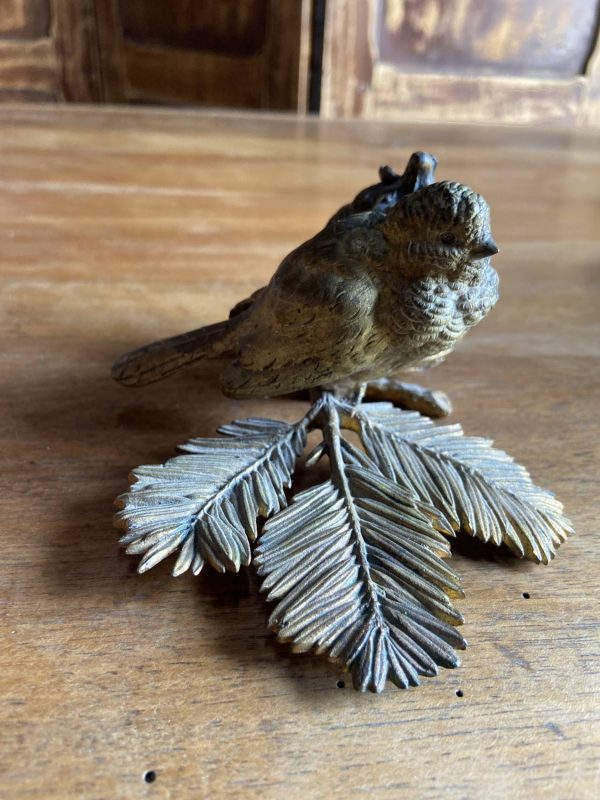 Sculpture en bronze ancien -Époque  XIXe - encrier à l’oiseau moineau - – Image 16