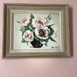 Tableau ancien - Peinture à la gouache - Bouquet de Pivoines roses