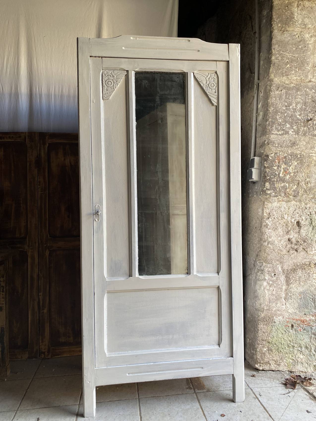 Petite Armoire Parisienne Ancienne époque Art Déco patine crème
