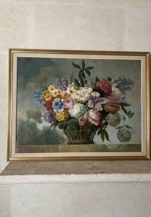 Grand tableau nature morte aux fleurs signé Dubois - Peinture à l'huile (80x61 cm) 
