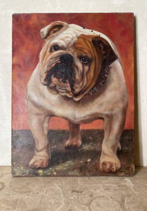 Tableau huile sur toile – Portrait de Bulldog anglais 30 x 40