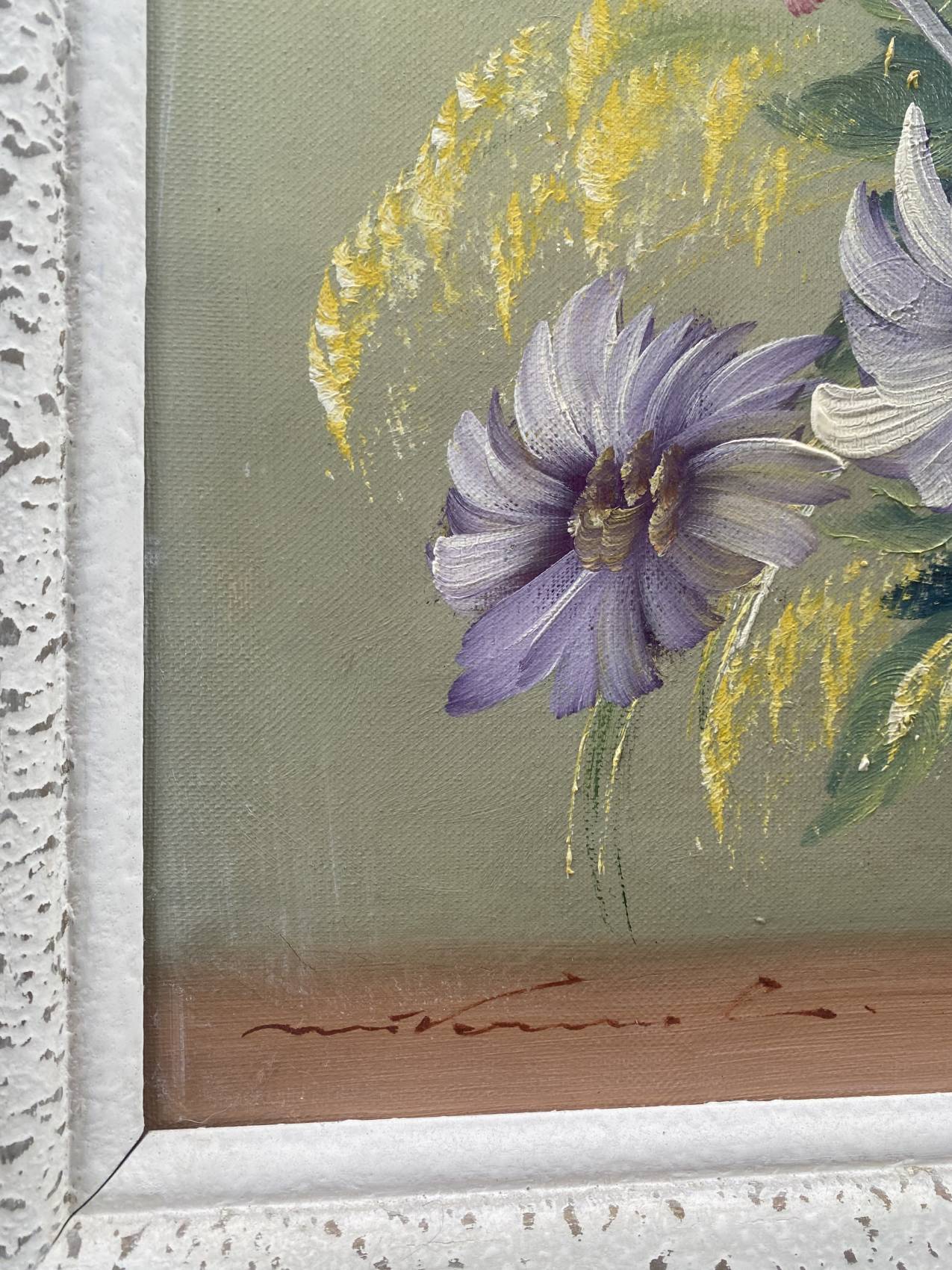 Tableau années 50 – huile sur toile – nature morte aux fleurs stylisée 60 x 50 – Image 7