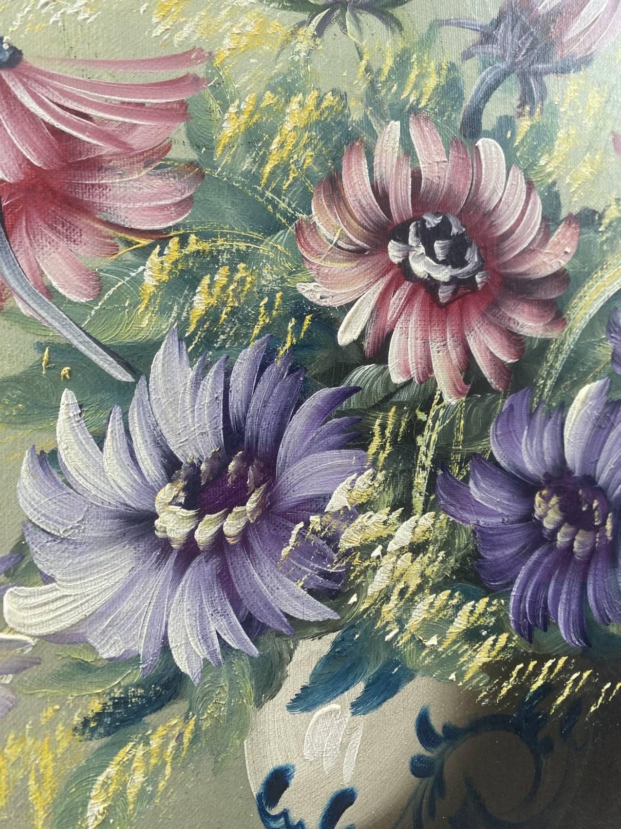 Tableau années 50 – huile sur toile – nature morte aux fleurs stylisée 60 x 50 – Image 6