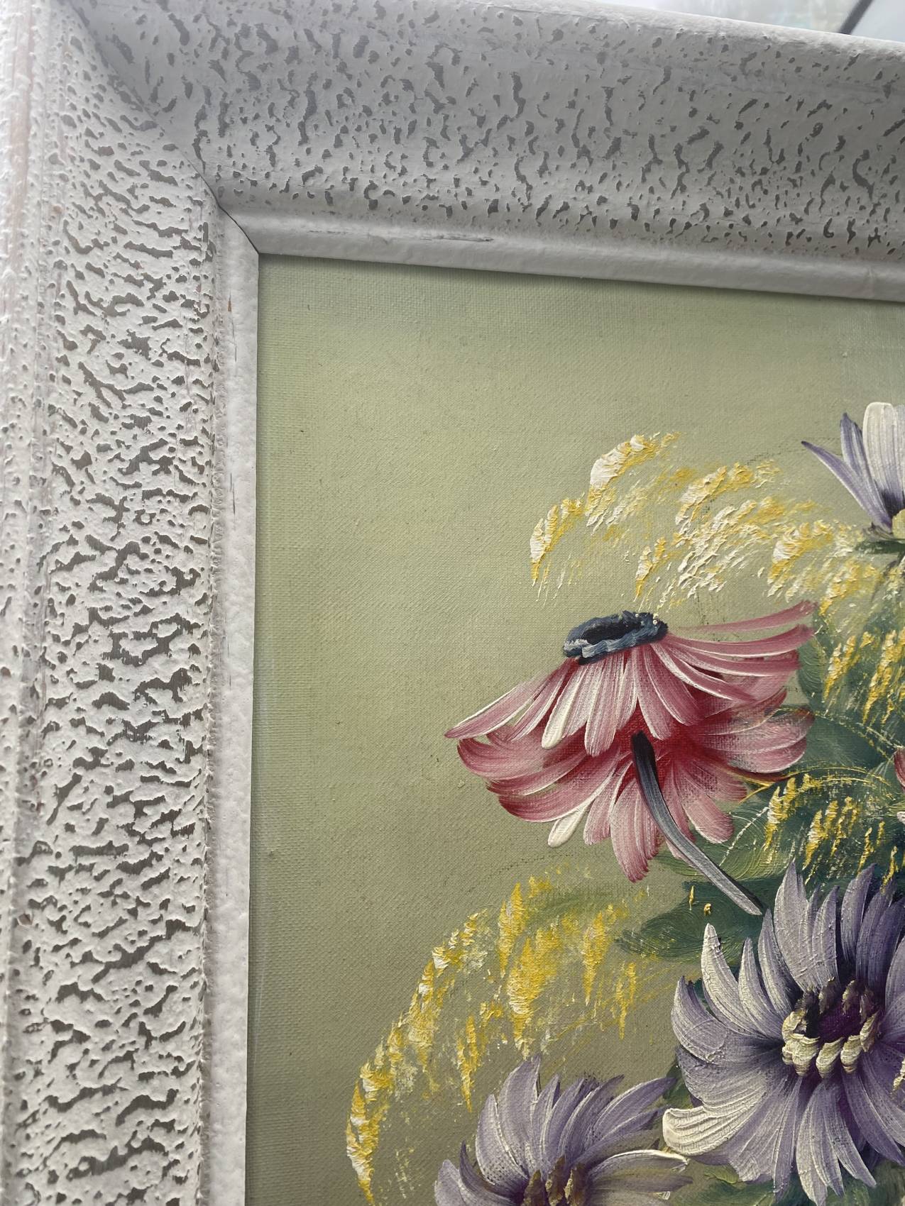 Tableau années 50 – huile sur toile – nature morte aux fleurs stylisée 60 x 50 – Image 4