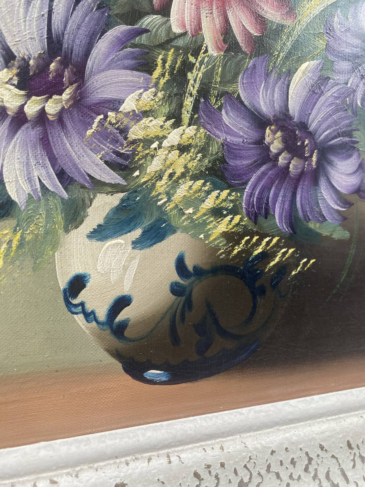 Tableau années 50 – huile sur toile – nature morte aux fleurs stylisée 60 x 50 – Image 3