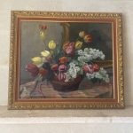 Tableau ancien – peinture à l’huile Grand bouquet de tulipes – G. Müller – Huile sur toile – École du XXe - 63 x 75 