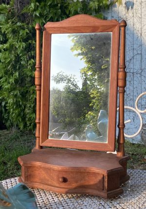 Miroir de table avec tiroir en sapin – Années 60