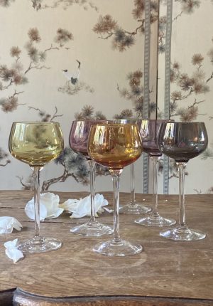 Lot de 6 verres anciens colorés – Verres à vin du Rhin – Apéritif festif garanti