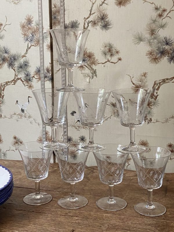 Série de 7 verres vintage des années 50 tulipe en cristal – Buvant 8,5 cm, hauteur 13 cm – Image 5