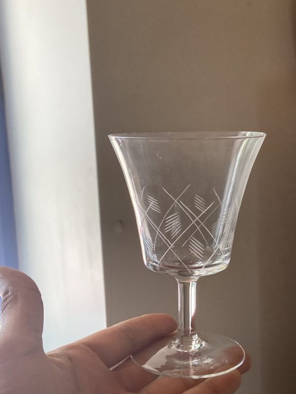 Série de 7 verres vintage des années 50 tulipe en cristal – Buvant 8,5 cm, hauteur 13 cm – Image 7