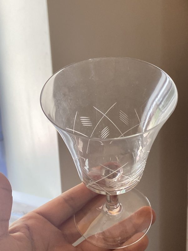 Série de 7 verres vintage des années 50 tulipe en cristal – Buvant 8,5 cm, hauteur 13 cm – Image 8