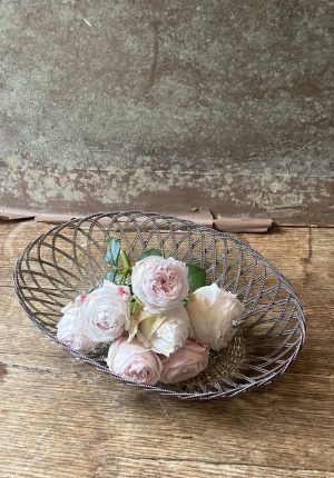 Corbeille à pain vintage en métal argenté tressé – années 60