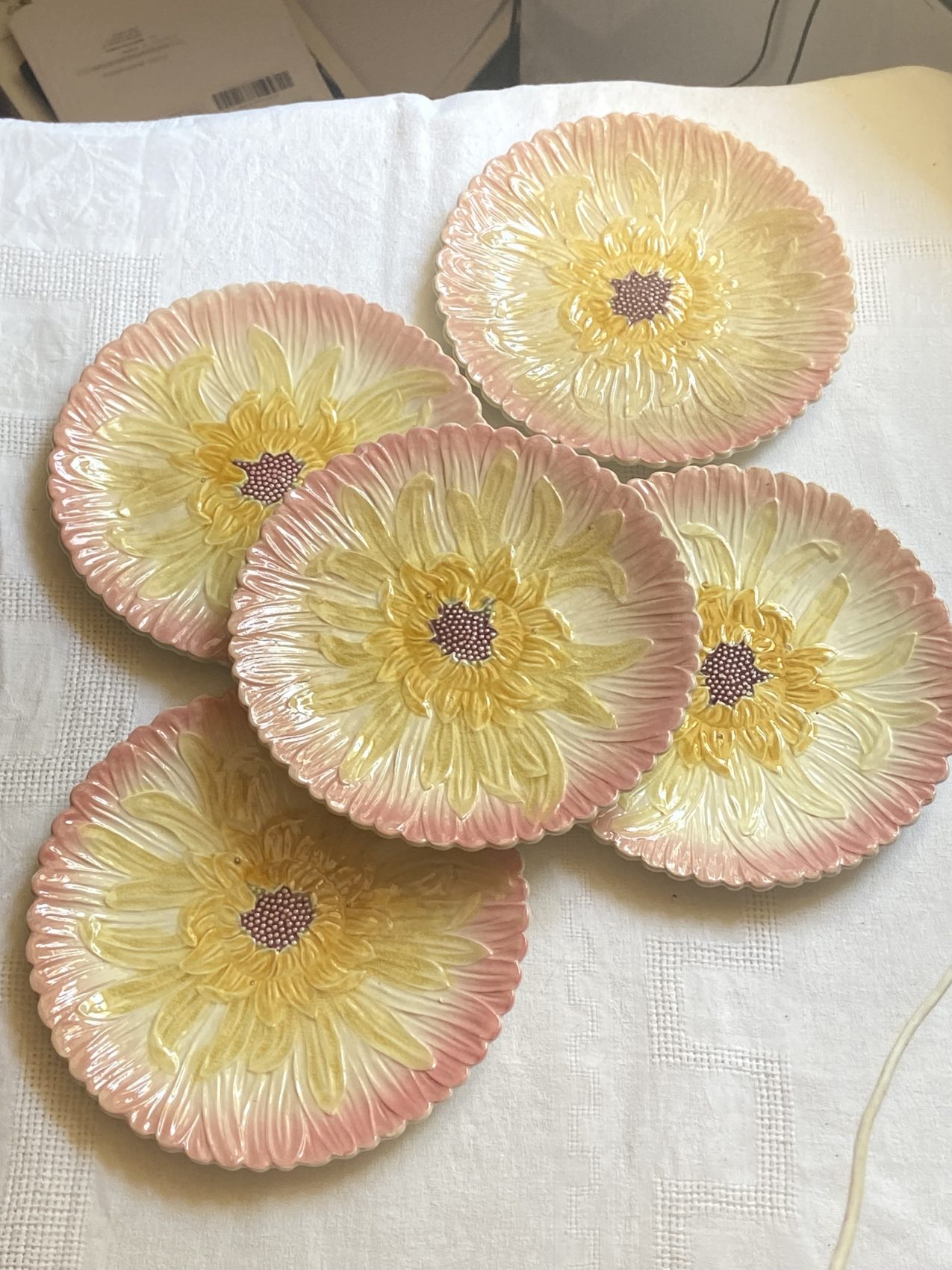 Assiettes anciennes en barbotine – Manufacture d’Orchies – XIXe siècle – Lot de 5 assiettes 