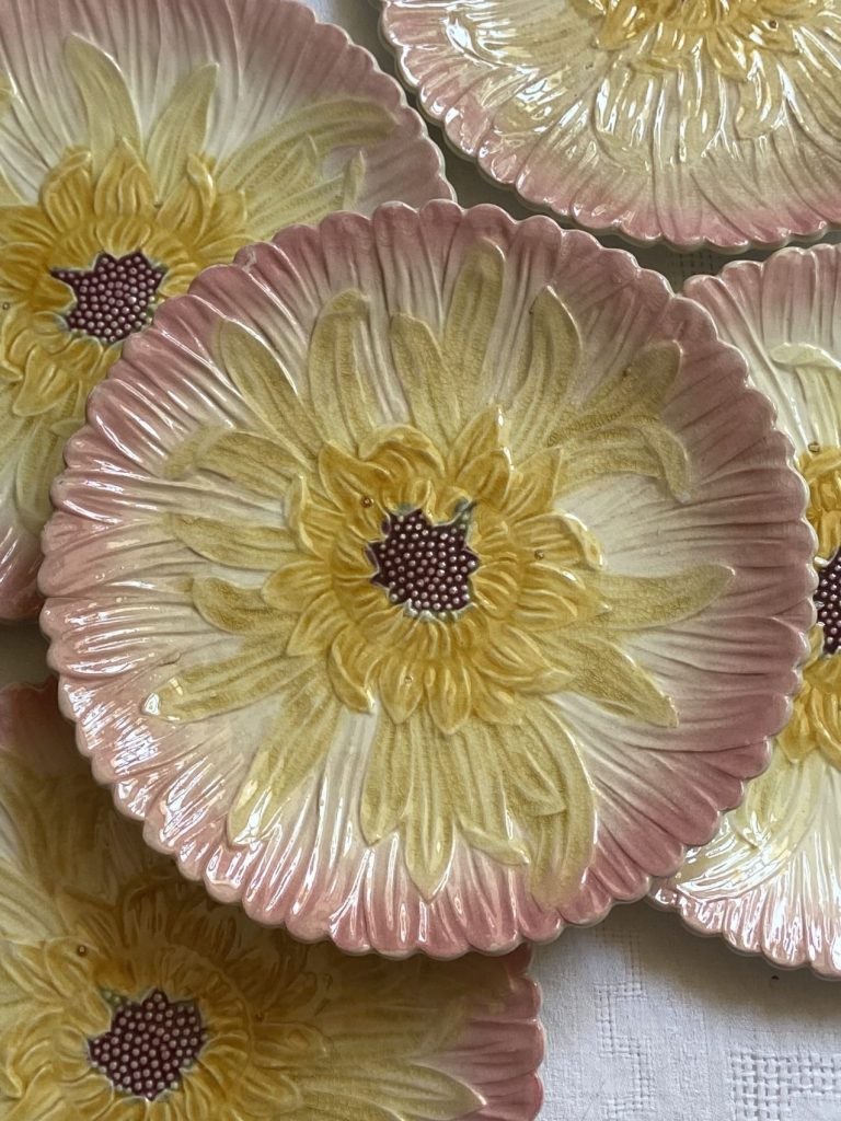 Assiettes anciennes en barbotine – Manufacture d’Orchies – XIXe siècle – Lot de 5 assiettes 