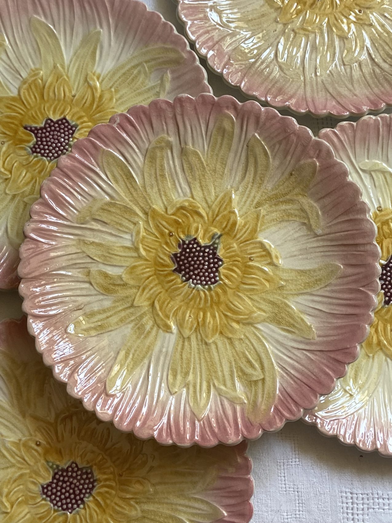 Assiettes anciennes en barbotine – Manufacture d’Orchies – XIXe siècle – Lot de 5 assiettes 