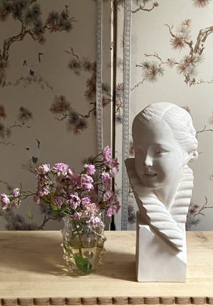 Buste féminin signé Rezl – terre cuite blanche – sculpture Art Déco 1930