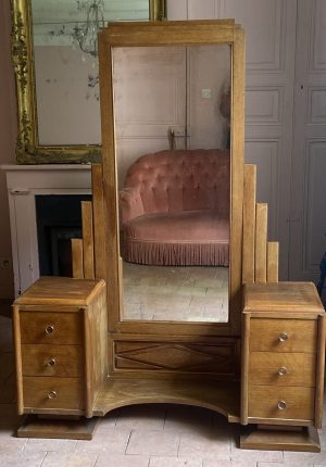 Coiffeuse psyché Art déco en chêne massif – Années 1920/1930
