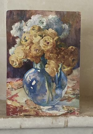 Aquarelle sur carton “Bouquet au vase transparent” – Lucienne Epron (1876-1947) Epoque Art Deco