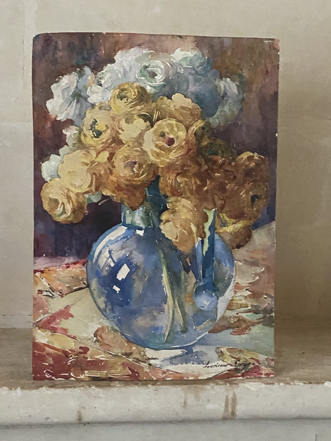 Aquarelle sur carton “Bouquet au vase transparent” – Lucienne Epron (1876-1947) Epoque Art Deco