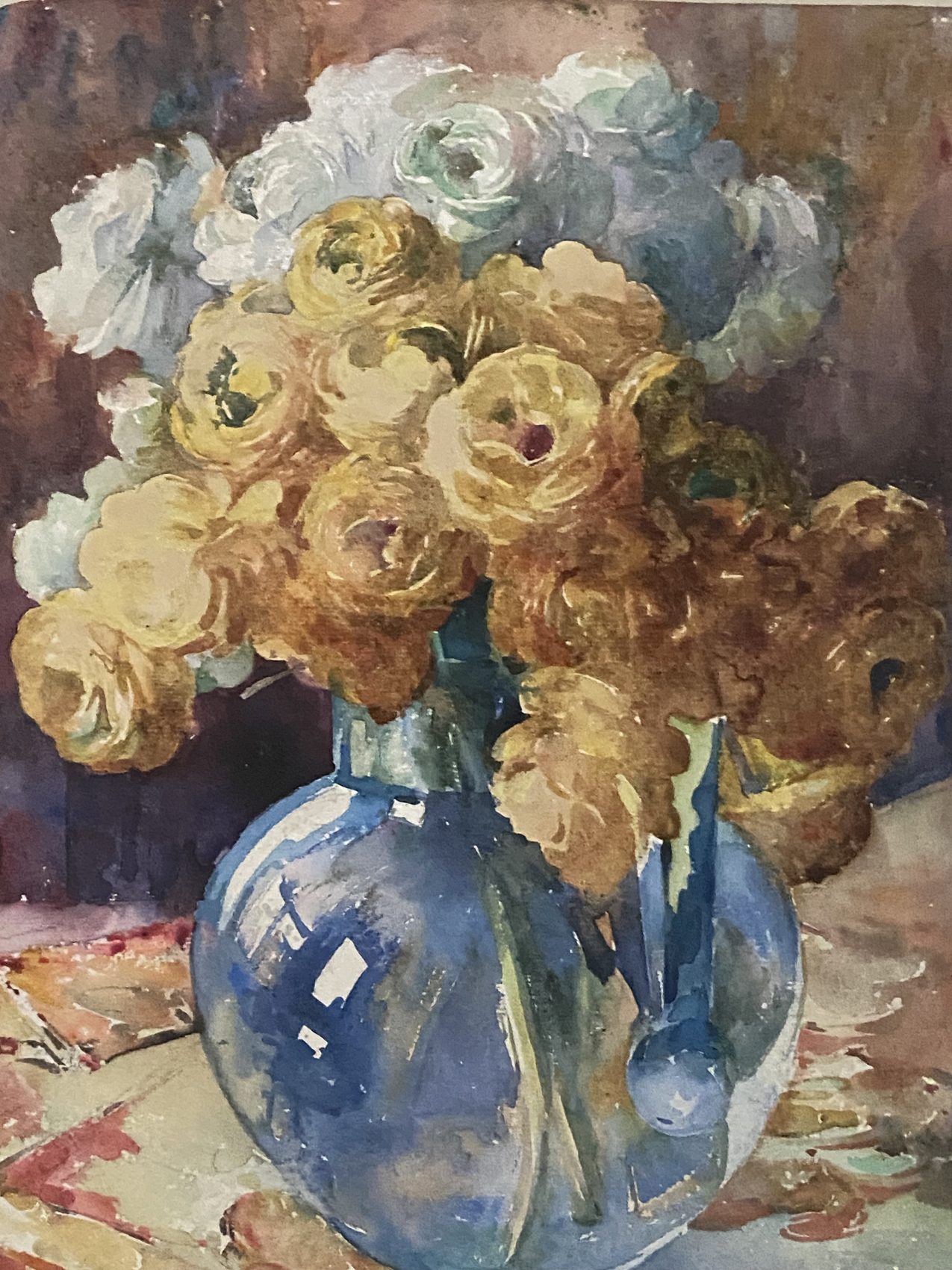 Aquarelle sur carton “Bouquet au vase transparent” – Lucienne Epron (1876-1947) Epoque Art Deco – Image 4