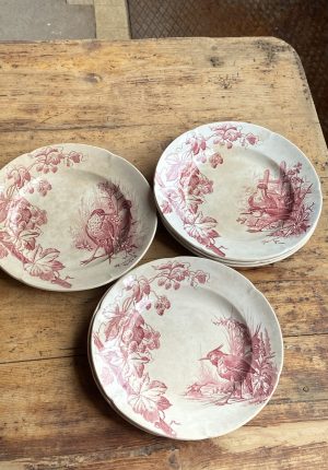 Série de 6 assiettes en faïence terre de fer – modèle Houblon, fin XIXe