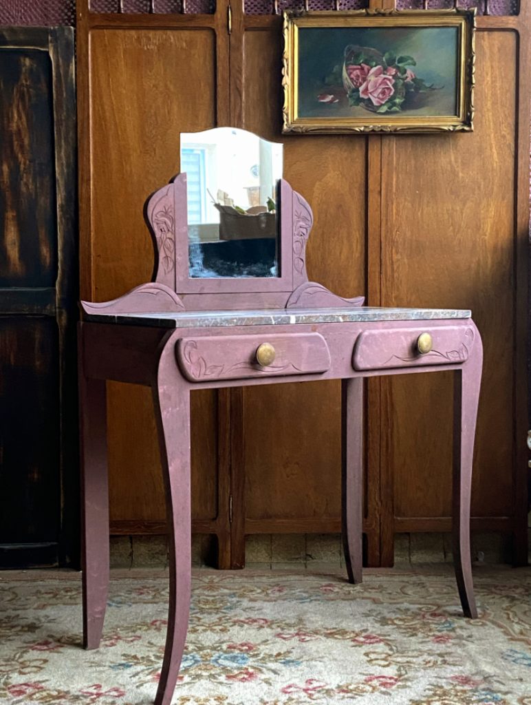 Coiffeuse art deco patine vieux rose /adoptée