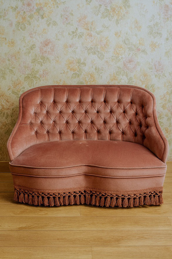 Canapé crapaud vintage des années 60 en velours vieux rose