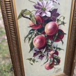 Tableau ancien nature morte aux fruits de l’été – Peinture à l’huile sur bois vers 1900