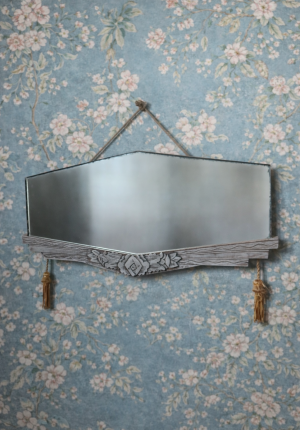 Miroir ancien époque Art déco en bois patiné crème