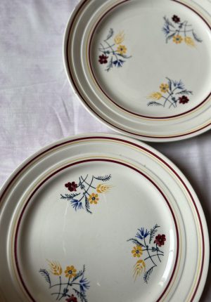 Série de douze assiettes plates en faïence Ceranord , modèle Christiane, années 40