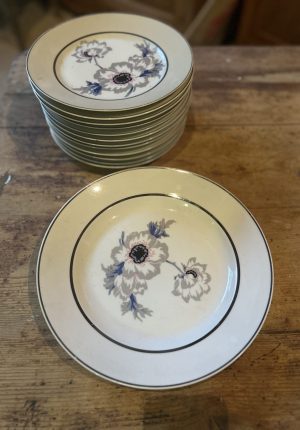 12 assiettes anciennes en porcelaine motif anémone + grand plat assorti 29,5 cm Prix de vente de 125 euros Livraison partout en France au choix 