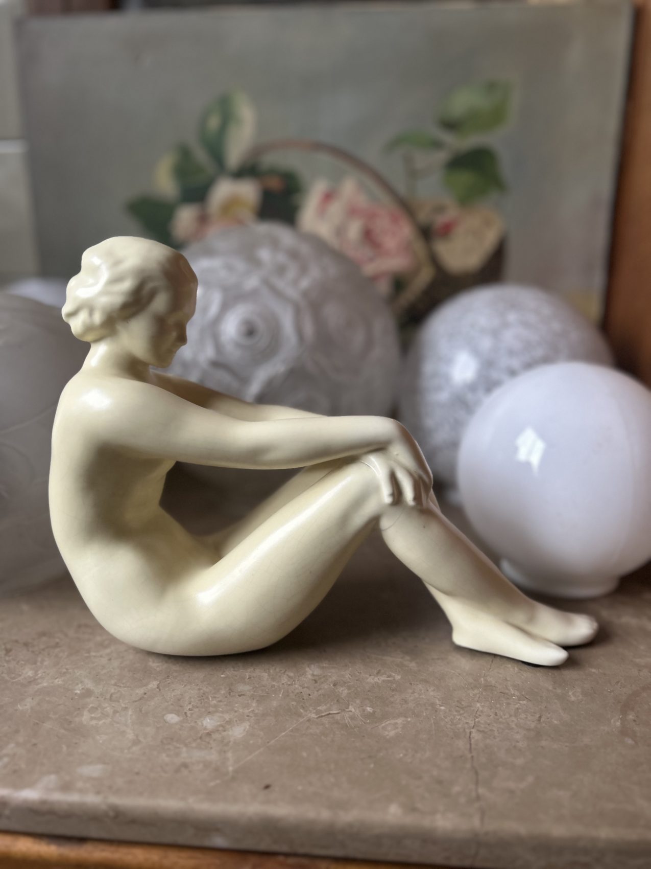 Sculpture art déco ivoire signée Odyv – Berlot-Mussier Vierzon – La baigneuse