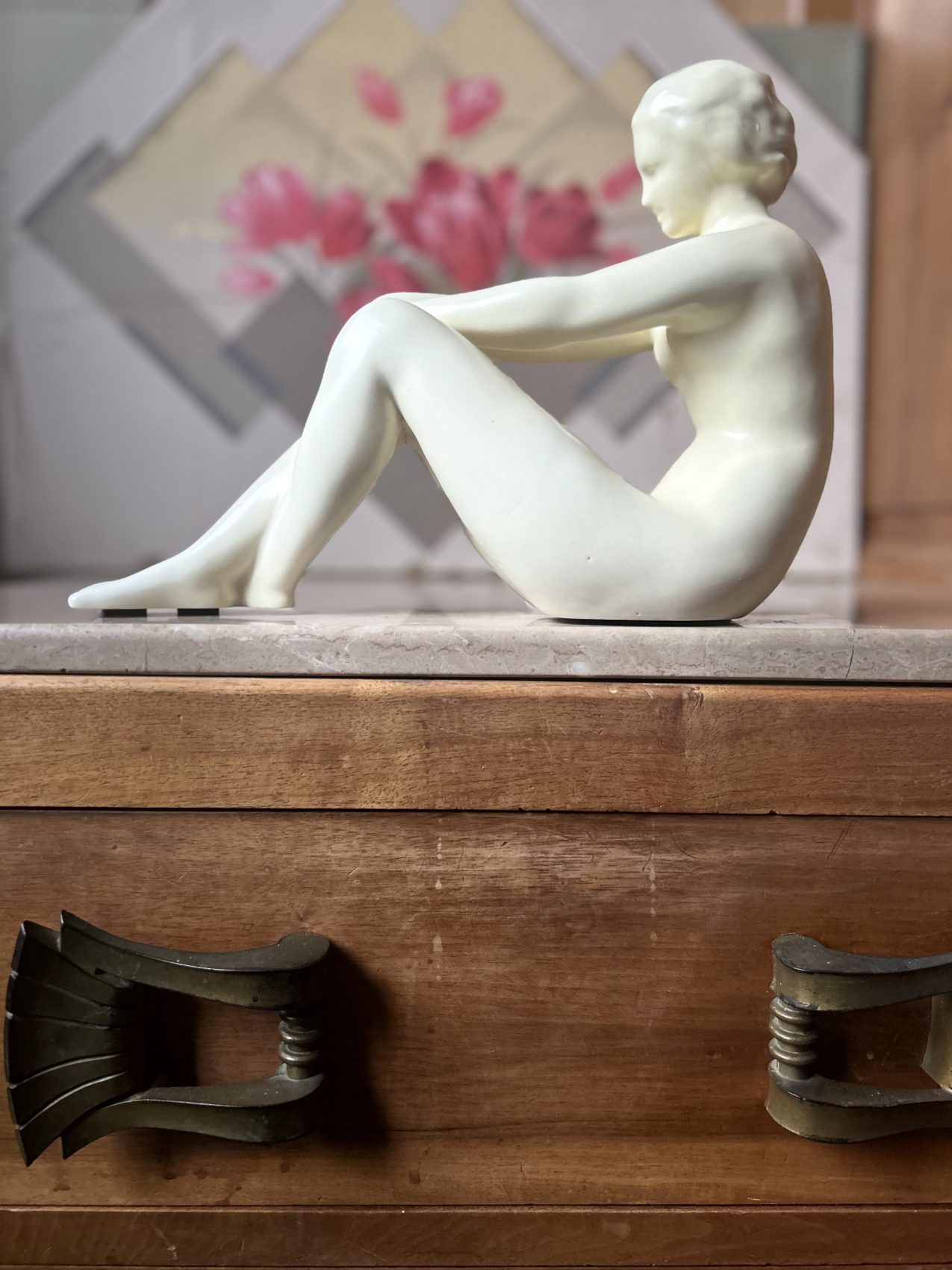 Sculpture art déco ivoire signée Odyv – Berlot-Mussier Vierzon – La baigneuse – Image 4