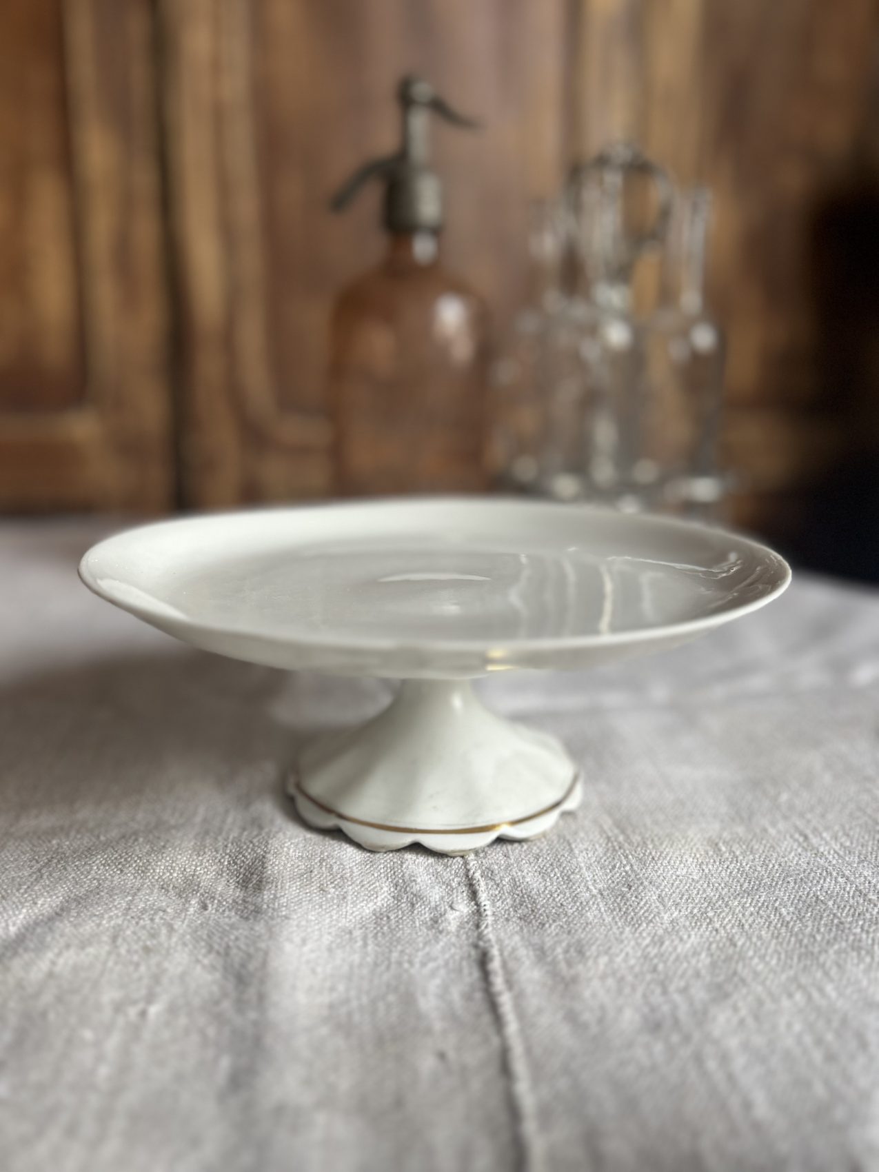 Compotier en faïence XIXe siècle blanc liseré or – charme authentique pour table de ferme – Image 7