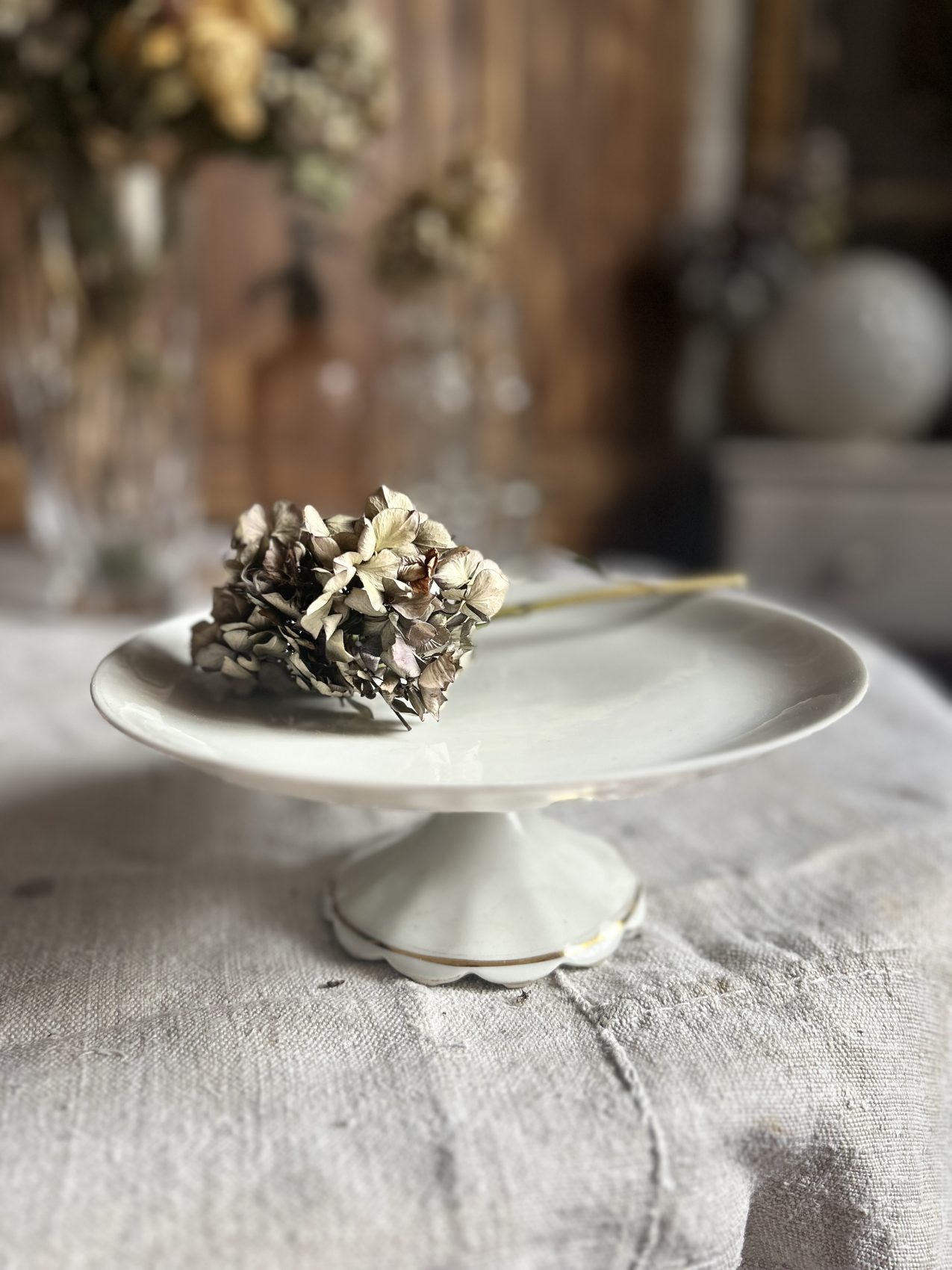 Compotier en faïence XIXe siècle blanc liseré or – charme authentique pour table de ferme – Image 2