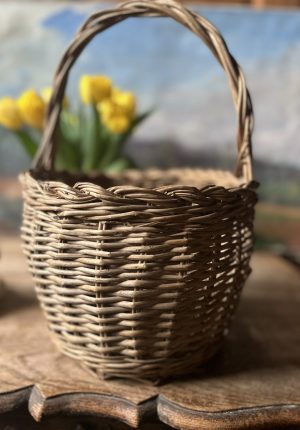 Petit panier rond ancien français – milieu du XXe siècle – format rare – Pratique et atypique