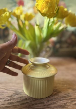 Beurrier ancien à eau en porcelaine jaune poussin - Une rareté intemporelle et pratique