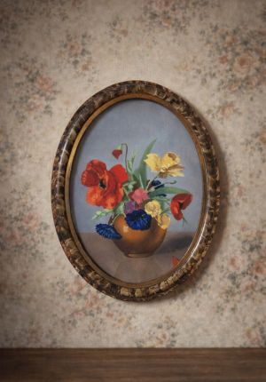 Tableau ancien lithographie sous verre dans son cadre ancien – esprit maison d’antan