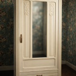 Armoire parisienne époque art déco en chêne massif avec miroir- Patine à l'ancienne blanche 
