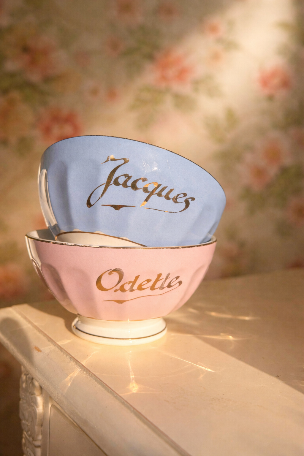 Duo de bols anciens en faïence Odette et Jacques milieu du XXe siècle, petite rareté