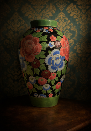 Grand vase Keramis – époque Art déco à motif de Pivoines- Une splendeur bien trop rare